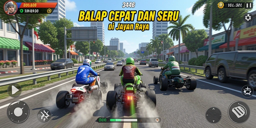 Screenshot gameplay Racing 3446 menunjukkan aksi balap yang intens.