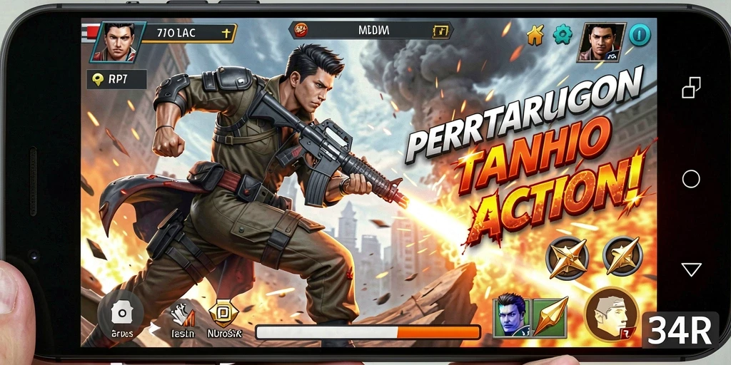 Tampilan gameplay mendebarkan dari 34R di action.