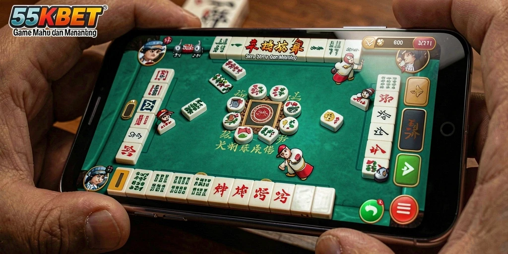 Tampilan gameplay seru dalam 55KBET, permainan Mahjong yang menantang.