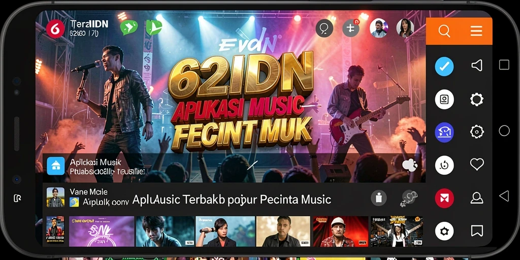 Menampilkan gameplay aplikasi musik 62IDN dengan antarmuka yang menarik.