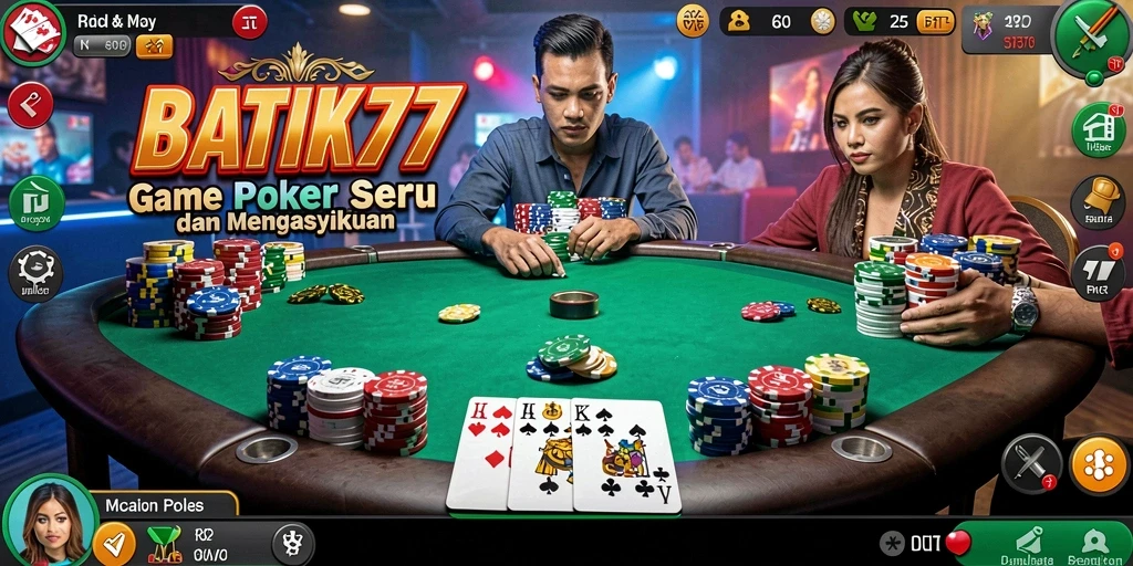 Tampilan gameplay poker yang seru dan interaktif di BATIK77.