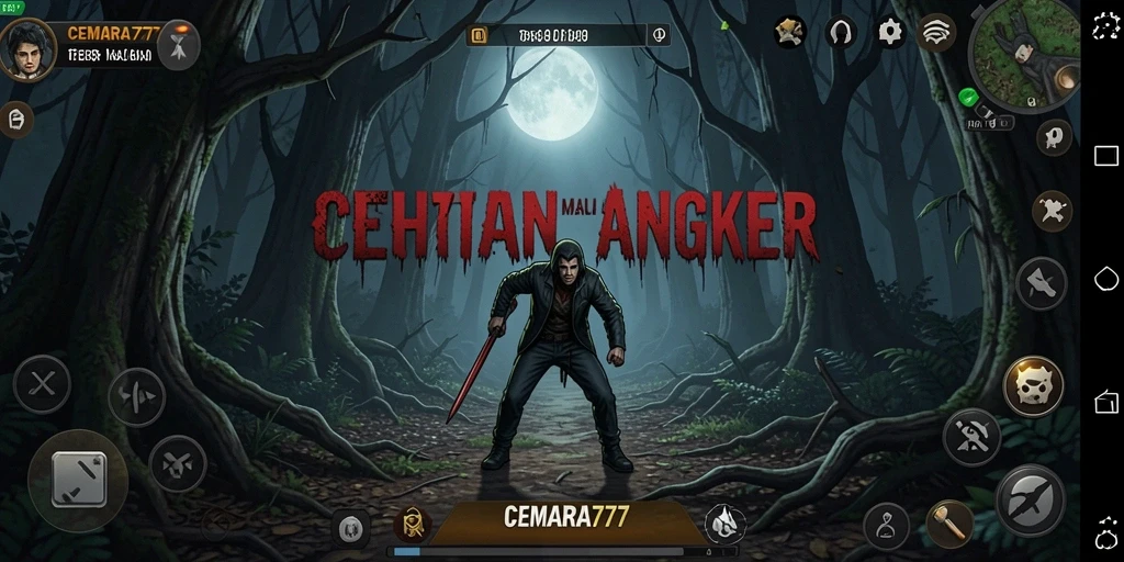 Screenshot gameplay CEMARA777 yang menampilkan suasana horror yang mencekam.