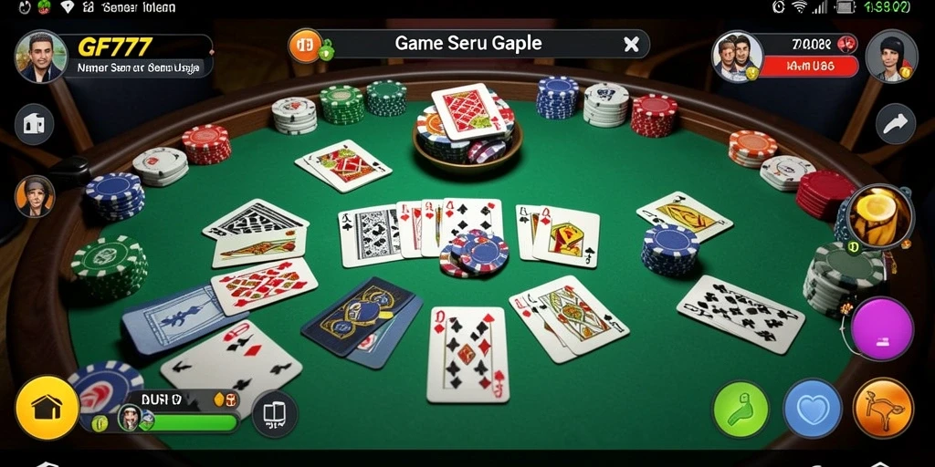 Screenshot GF777 menunjukkan gameplay Gaple yang seru dan interaktif.