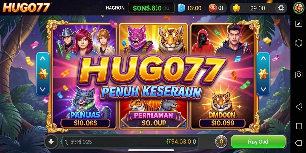 Tampilan gameplay menarik dari HUGO77 yang penuh warna.