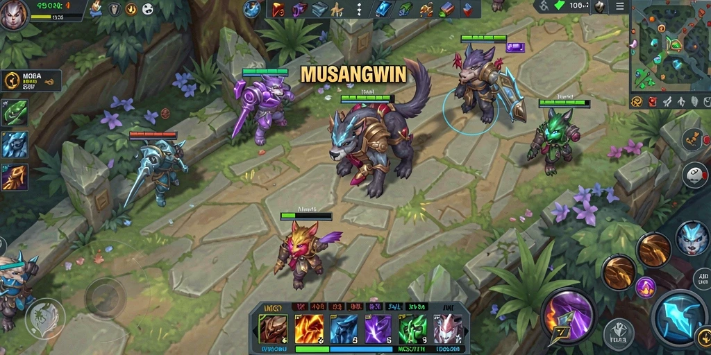 Tangkapan layar gameplay <strong>MUSANGWIN</strong> menunjukkan aksi menegangkan dalam pertempuran tim.