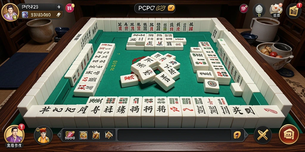 Tampilan gameplay PCPC7 yang mendebarkan dalam Mahjong.