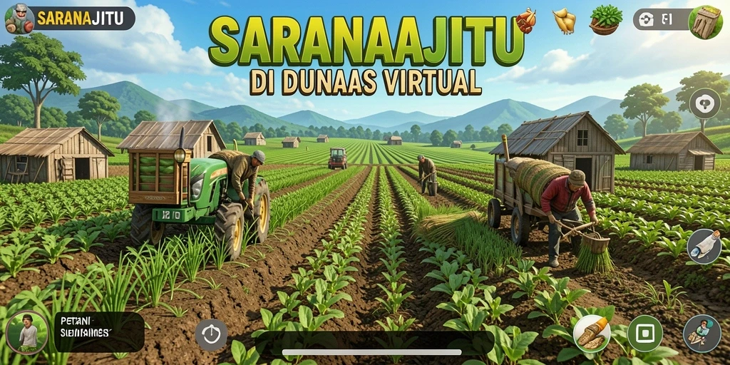 Screenshot gameplay SARANAJITU menampilkan kebun yang indah dan tanaman beragam.