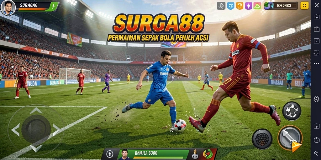 Screenshot SURGA88 menampilkan aksi gameplay sepak bola yang menarik.